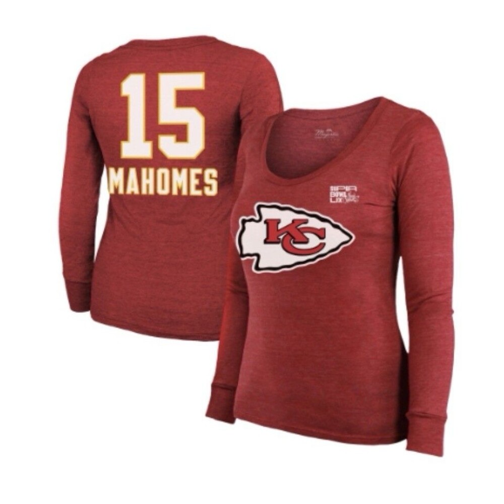 Patrick Mahomes Kansas City Chiefs Majestic Threads Women's Super Bowl LIX Med.
